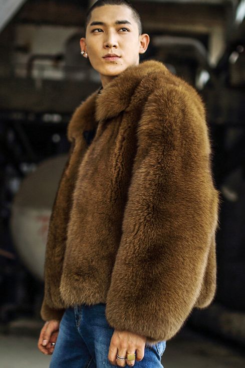 Winter Fur Brown Bomber Jacket, Rabbit Fur Coat