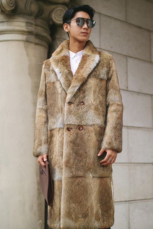 Real Fur Jacket Men Natural Rabbit Fur Coat New Winter Long Warm