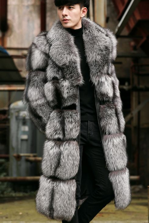 Faux Fur Silver Jackets Men, Mens Silver Fox Fur Coat