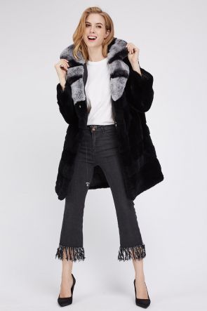 Black Rex Rabbit Fur Coat