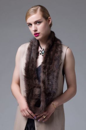 Knitted Sable Fur Infinity Scarf Wrap