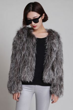 Knitted Silver Fox Fur Cropped Jacket
