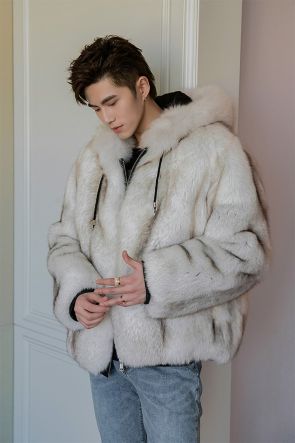 Men's Hooded Fox Fur Coat