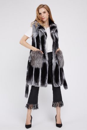 Rex Rabbit Fur Vest with Silver Fox Fur Trim