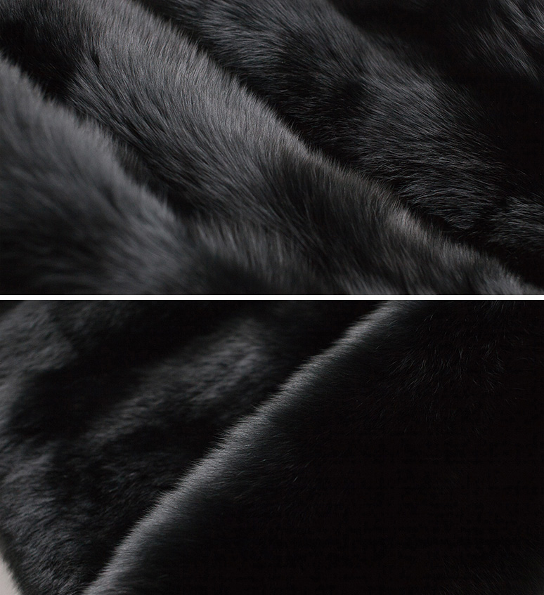 Men's Fox Fur Black Hooded Zip Coat 0008-8