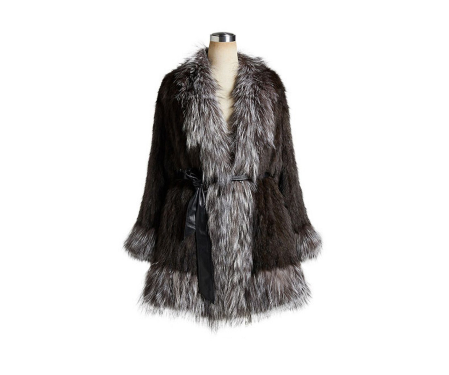 Women's Sable Fur Knitted Coat with Silver Fox Fur Trim 0248-1
