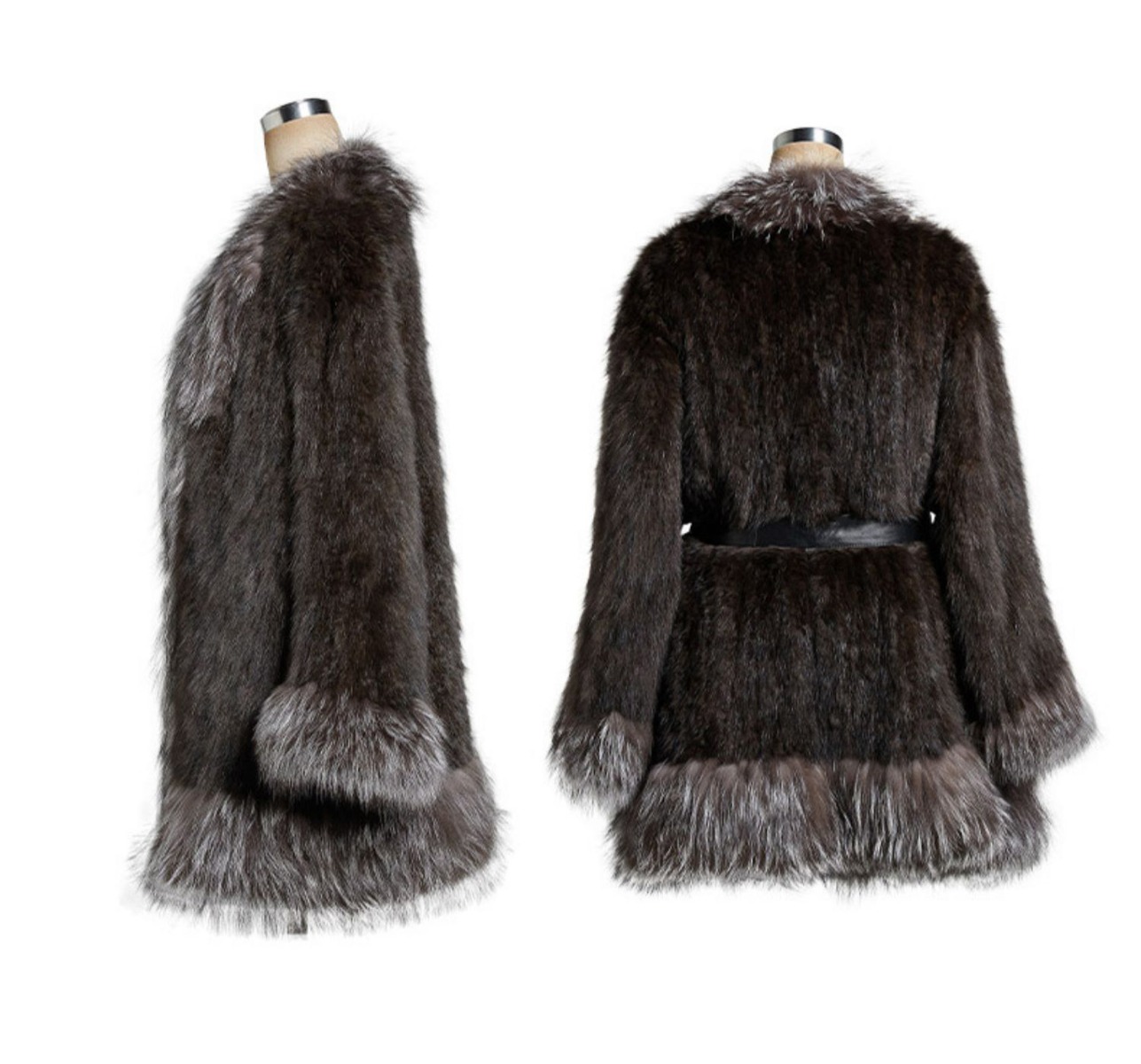 Women's Sable Fur Knitted Coat with Silver Fox Fur Trim 0248-2