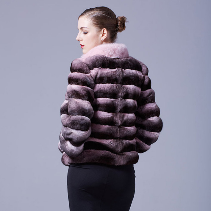 Cropped Chinchilla Fur Jacket with Mink Fur Trimming 026 Details 5