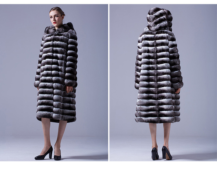 3-4 Length Chinchilla Fur Long Coat with Hood 028 Details 1