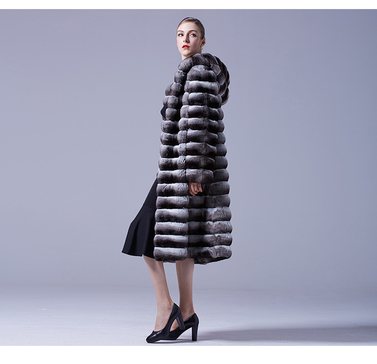 3-4 Length Chinchilla Fur Long Coat with Hood 028 Details 2