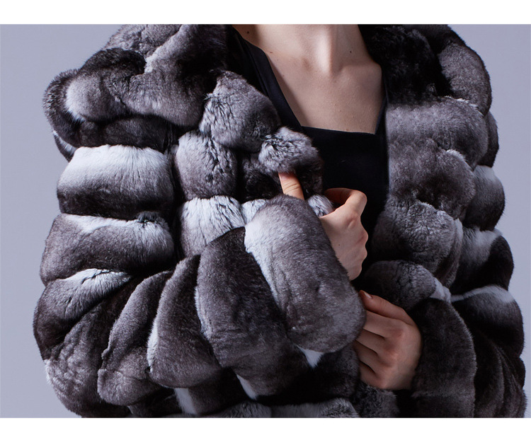 3-4 Length Chinchilla Fur Long Coat with Hood 028 Details 3