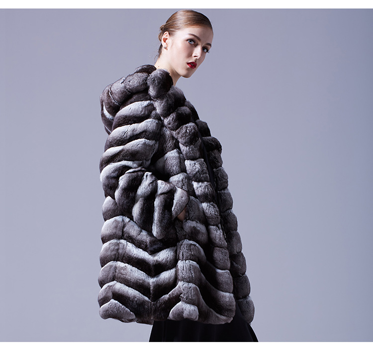Hooded Chinchilla Fur Coat 047 Details 3