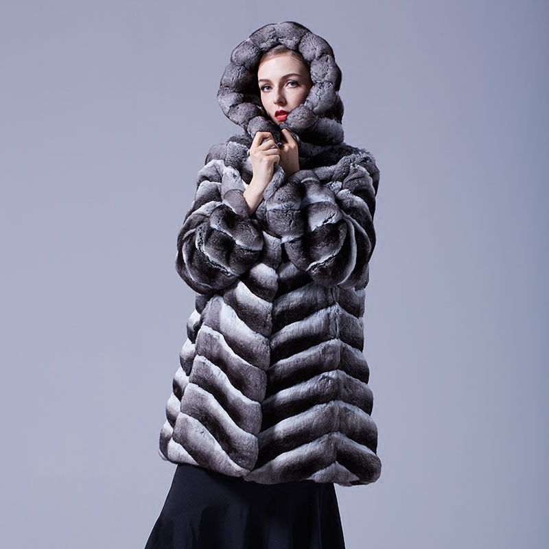 Hooded Chinchilla Fur Coat 047 Details 4
