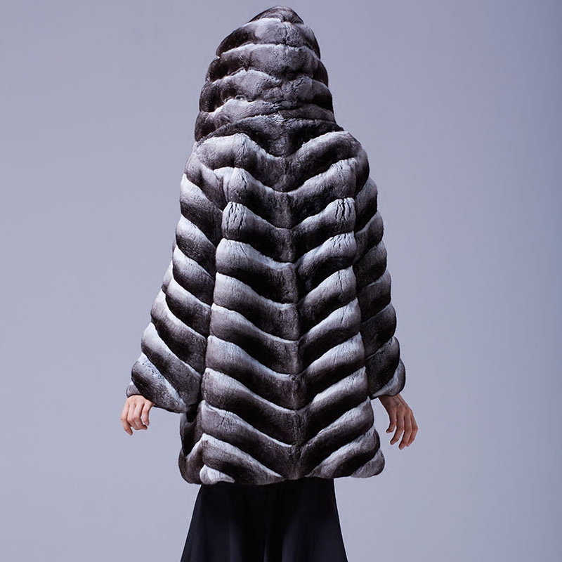 Hooded Chinchilla Fur Coat 047 Details 5