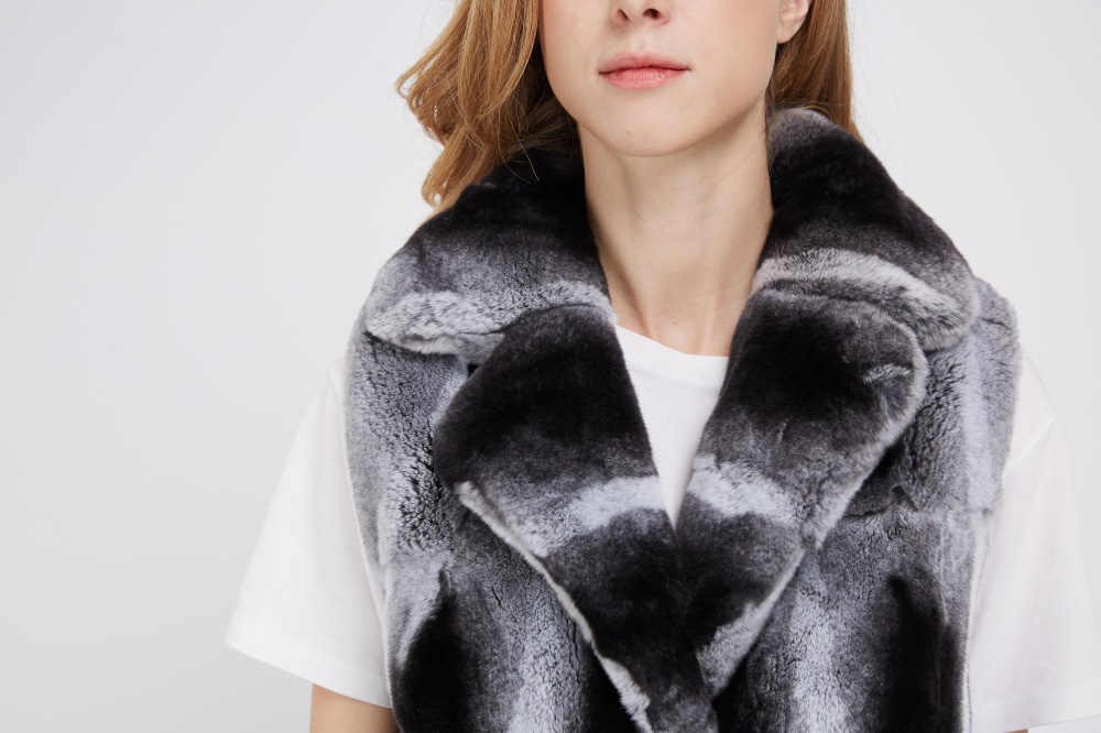 Rex Rabbit Fur Vest with Silver Fox Fur Trim 223 Details 1