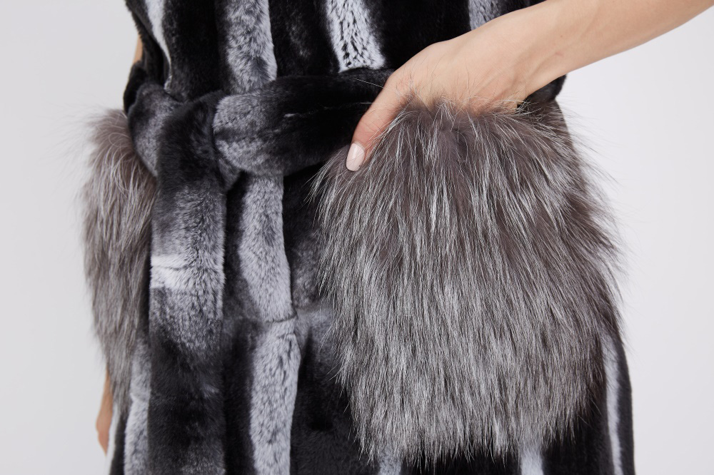 Rex Rabbit Fur Vest with Silver Fox Fur Trim 223 Details 3