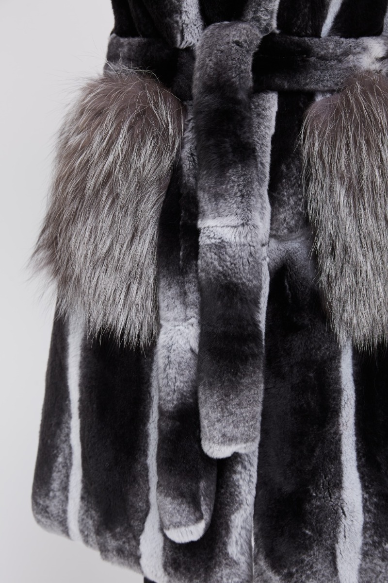Rex Rabbit Fur Vest with Silver Fox Fur Trim 223 Details 4
