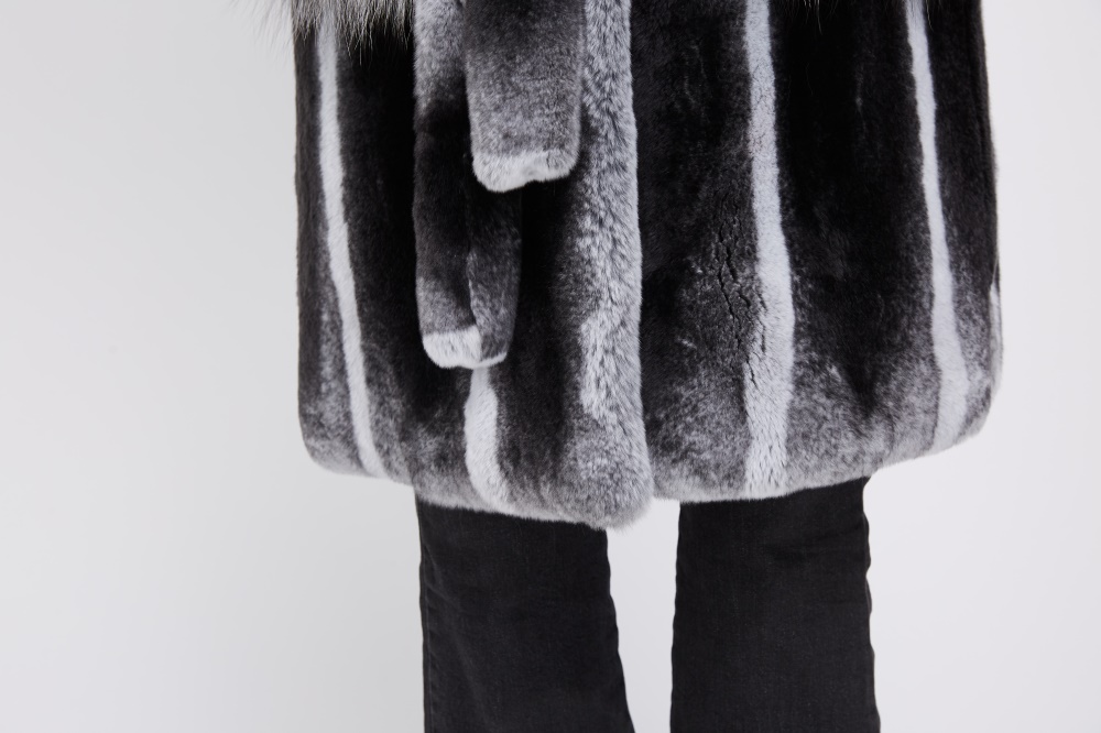 Rex Rabbit Fur Vest with Silver Fox Fur Trim 223 Details 5