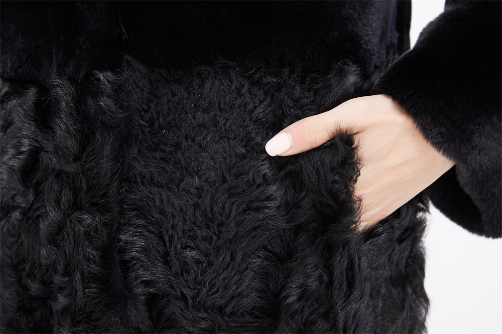 Rex Rabbit Fur Coat with Lamb Fur Half Bottom 226 Details 3