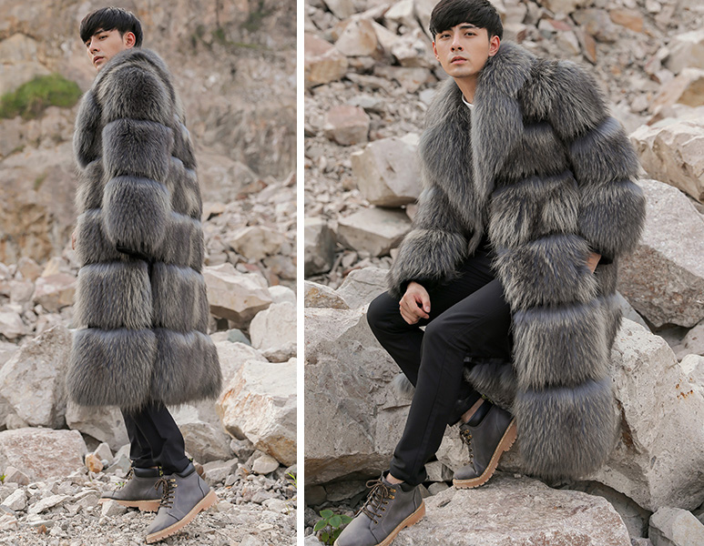 Men's Raccoon Fur Long Coat 399-6