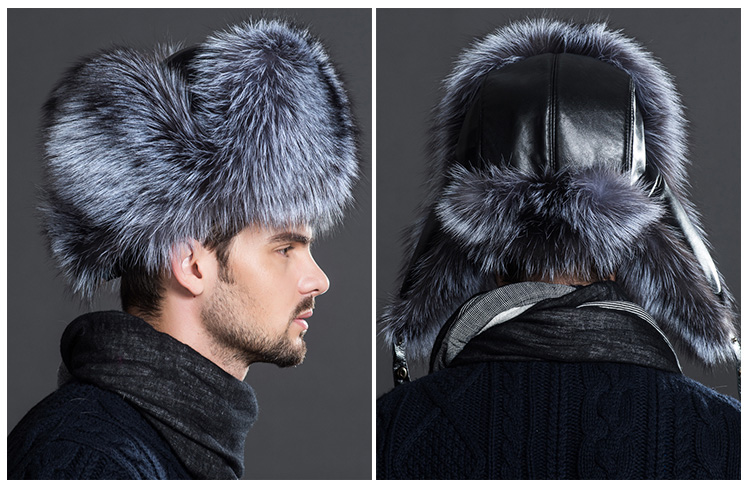 Men's Silver Fox Fur Trapper Hat 869 Details 1