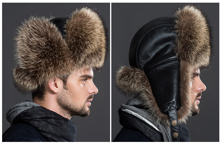 Men's American Raccoon Fur Trapper Hat 871 Details 1
