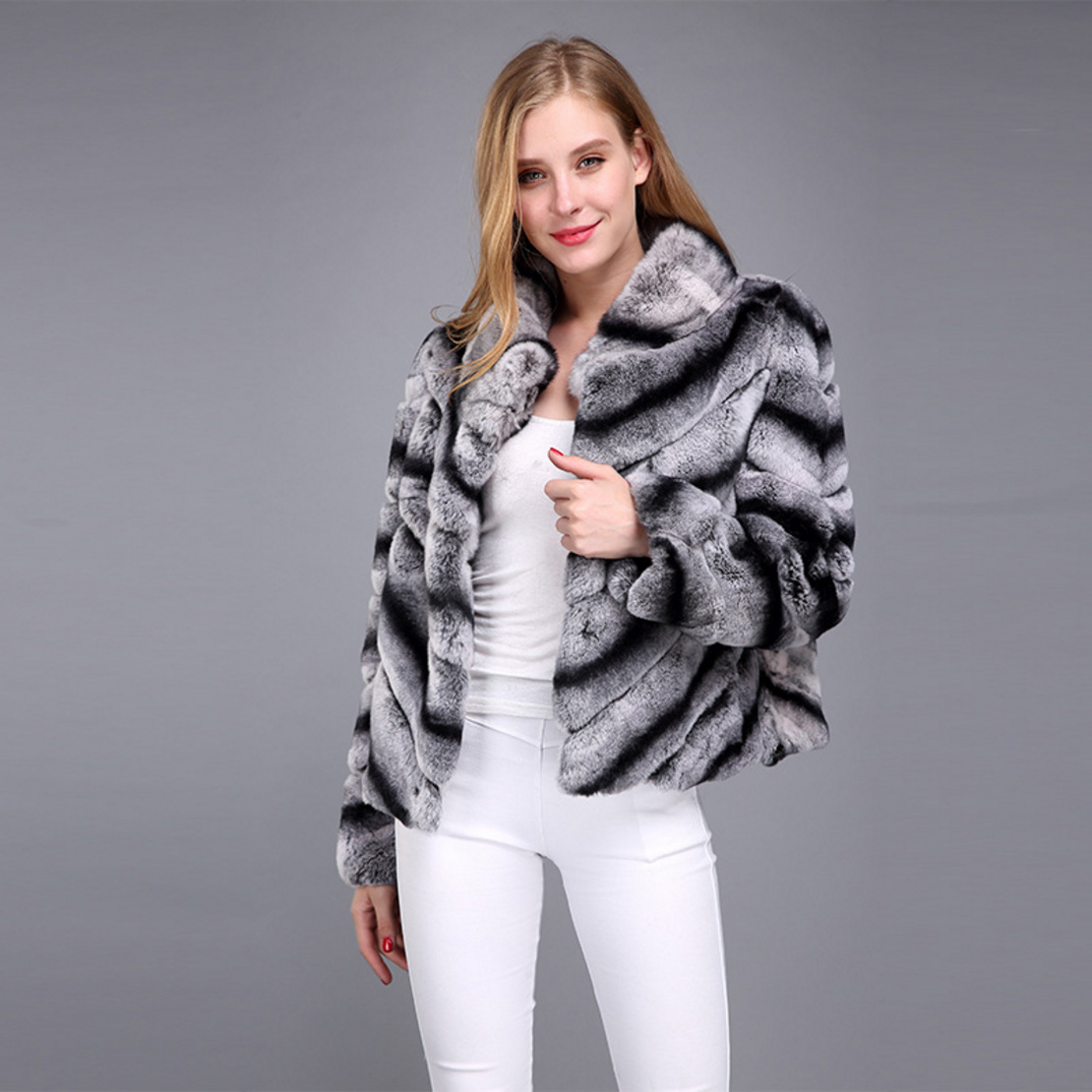 Rex Rabbit Fur Jacket with Chinchilla Look 950 Details 1