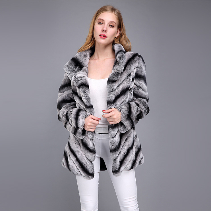 Rex Rabbit Fur Coat with Chinchilla Look 951 Details 6